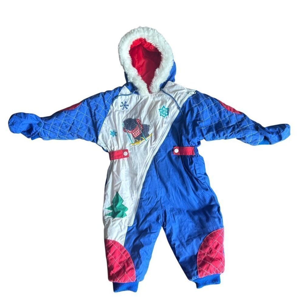 Vintage 90’s Casual Time Colorblock Patchwork Snowsuit Skiing Bear Boys 24 Month